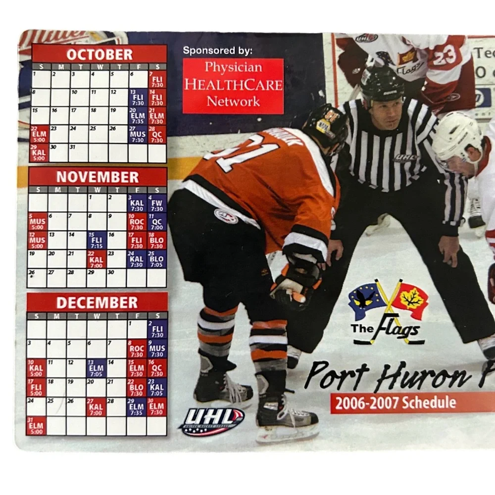 The Flags Hockey 2006-2007 Schedule 4x7” Magnet Port Huron Michigan GUC